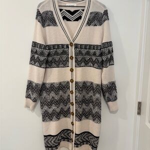 Lucky Brand Black and Cream Chevron Cardigan